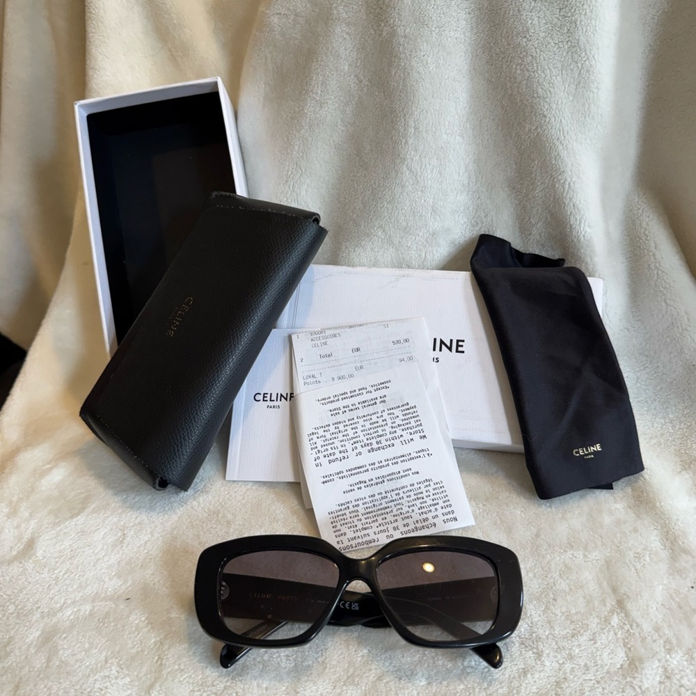 Celine Black Rectangular Sunglasses with Accessories